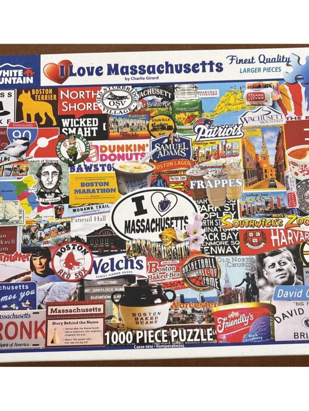 I Love Massachusetts Puzzle (1000 Pieces) White Mountain Large Piece COMPLETE